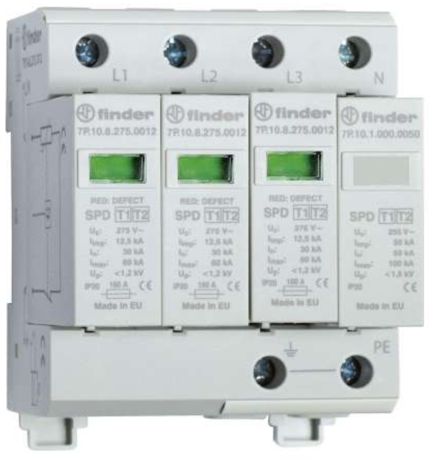 Descargador de sobretensiones tipo 1, TN-S/TT, trifásico 7P.14.8.275.1012