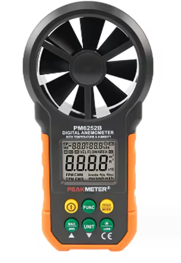 PEAKMETER-Anemómetro Digital PM6252A/PM6252B, medidor de volumen de aire y velocidad del viento, pantalla LCD de 30 m/s, PM6252B con puerto USB RH