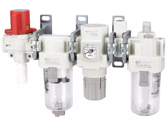 Unidades FRL de las series AC20-D a AC60-D con válvula de alivio de presión de 3 puertos